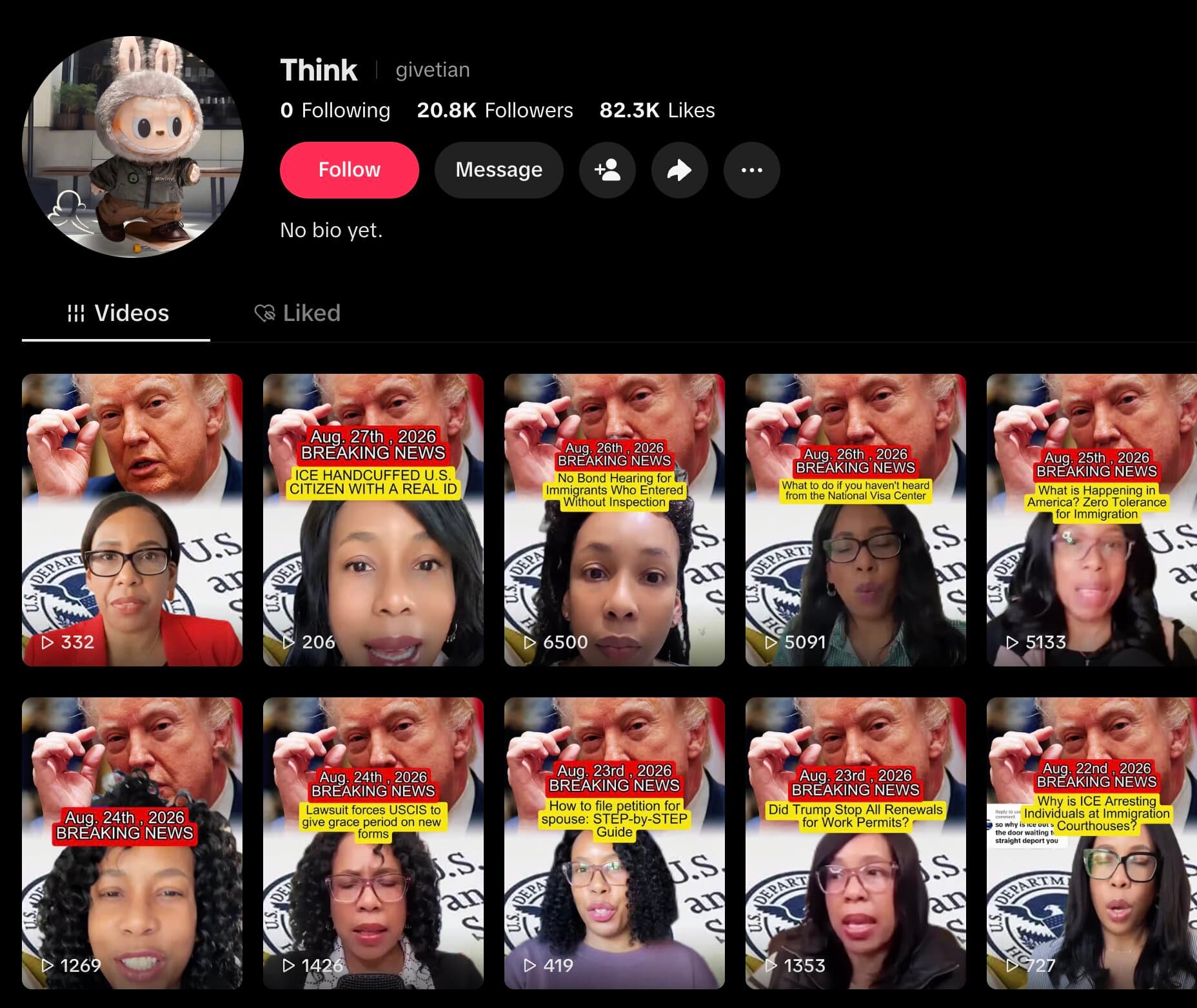 TikTok account for @givetian with the bio: No bio yet. This account only reposts videos of Attorney Latoya McBean.