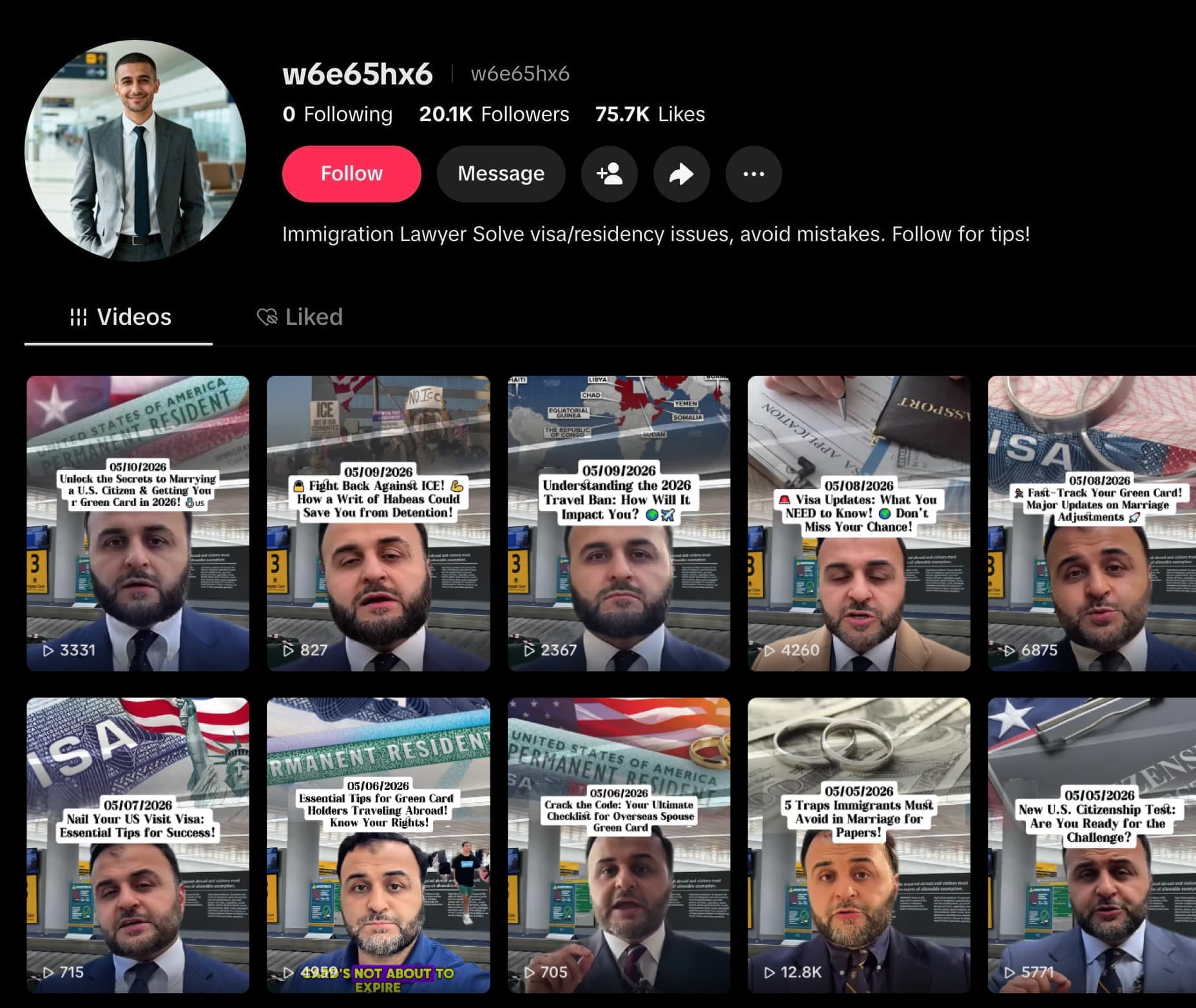 TikTok account for @w6e65hx6 with the bio: Immigration Lawyer Solve visa/residency issues, avoid mistakes. Follow for tips! This account reposts a lot of Attorney Saleem's videos.