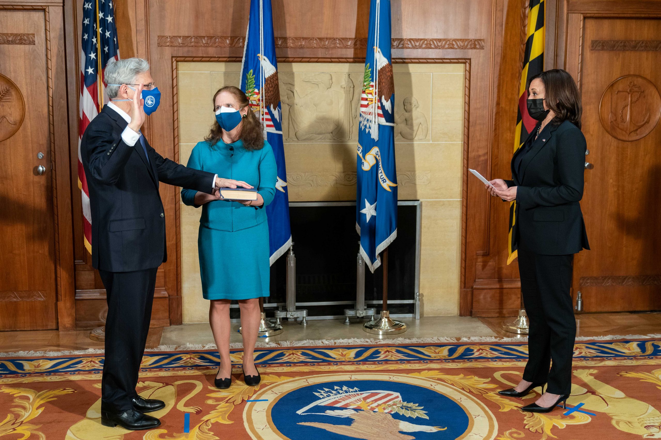 Vice President Kamala Harris swears-in Merrick Garland as U.S. Attorney General.