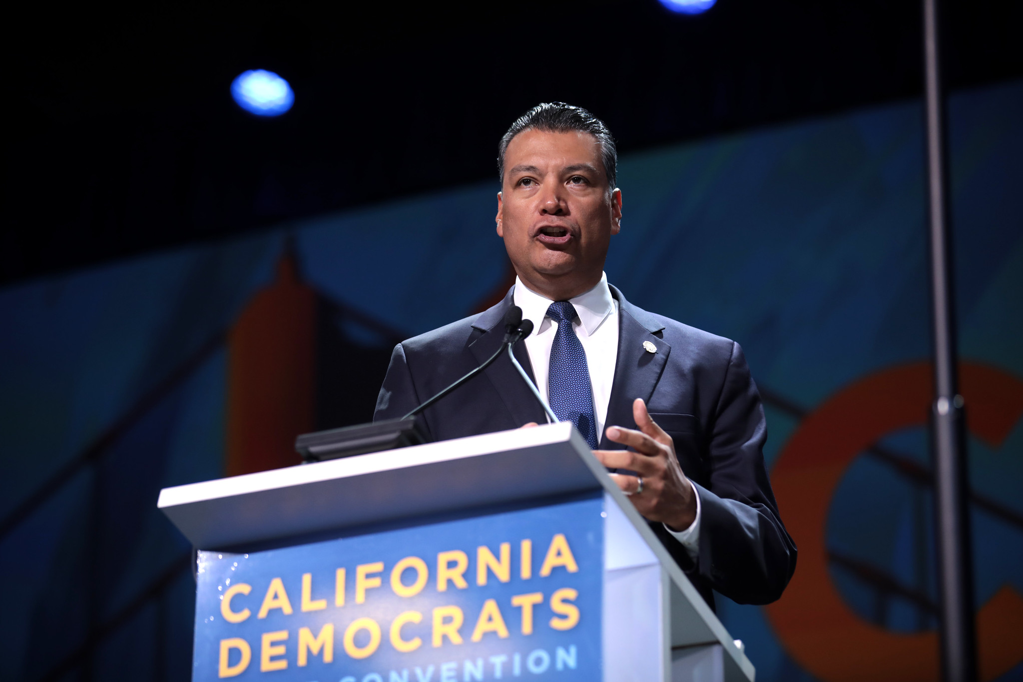 Sen. Alex Padilla of California speaks in 2019.