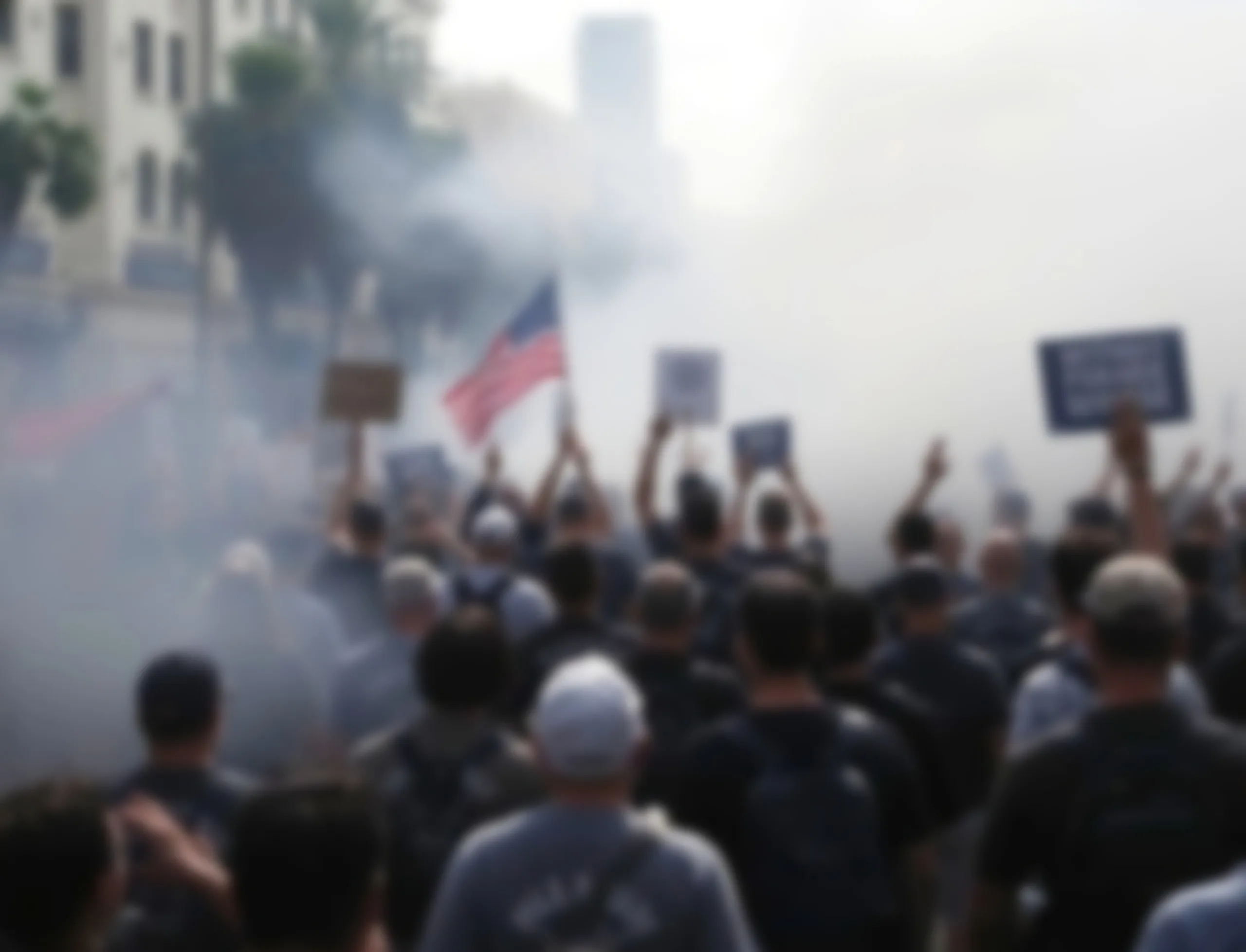 Protesters walk through smoke during anti-ICE protests in Lose Angeles.